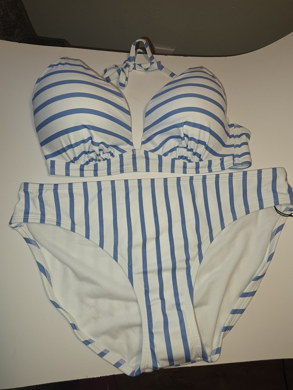 Shade & Shore Blue White Striped  Bikini 2 Piece Swimsuit 36D XL Summer Beach